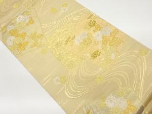 色紙に流水・菊・模様織出し袋帯